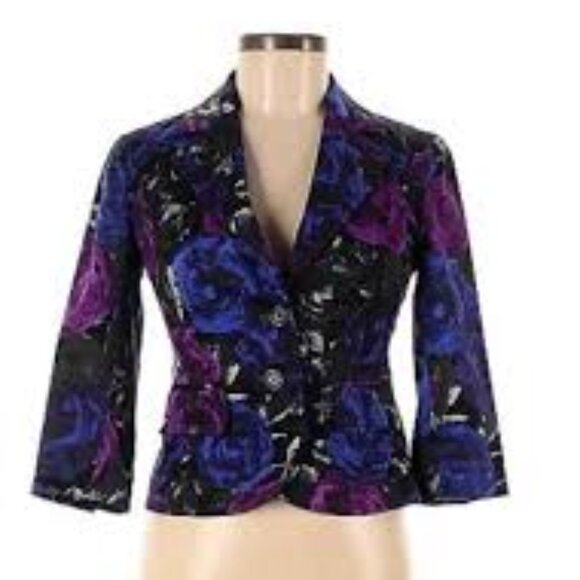 Michael Kors Women's 2 Button Blazer (Size M/M) Purple and Blue Floral - Picture 1 of 6